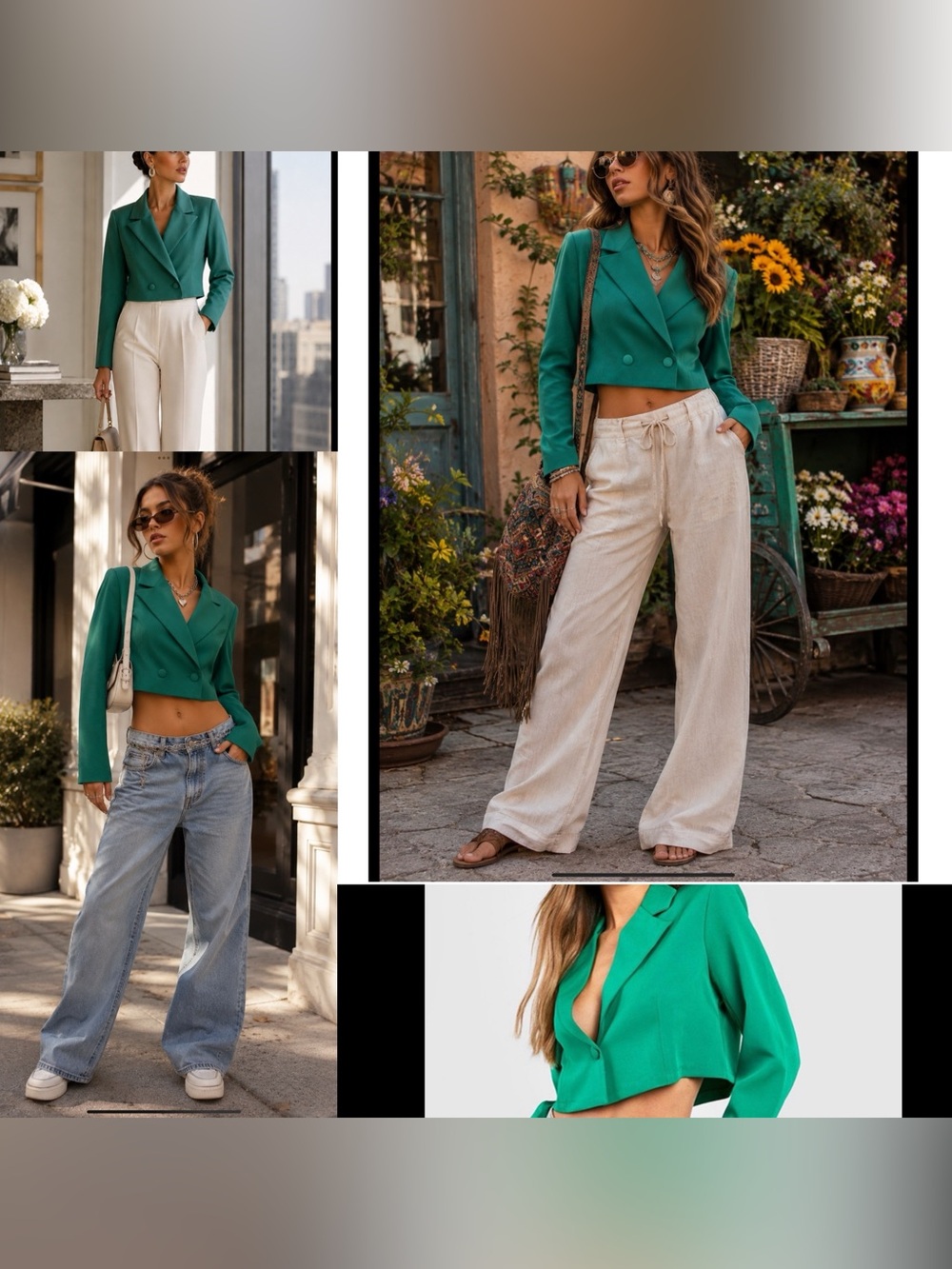 Boohoo NWT Basic Woven Relaxed Fit Crop Blazer In Green size 6 Y2K modern ,Edgy